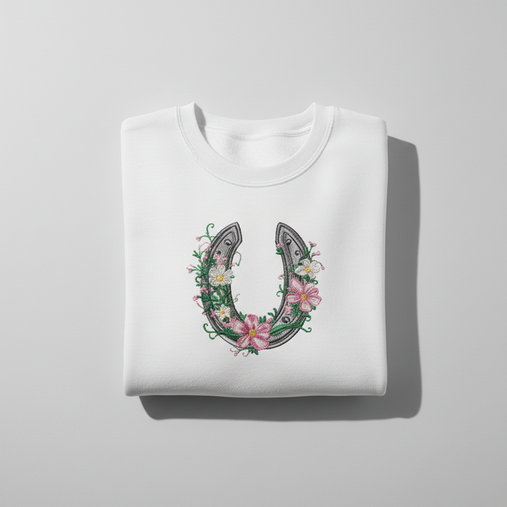 Floral Horseshoe Charm — Premium Embroidered Sweatshirt | Original EmbroMania Design