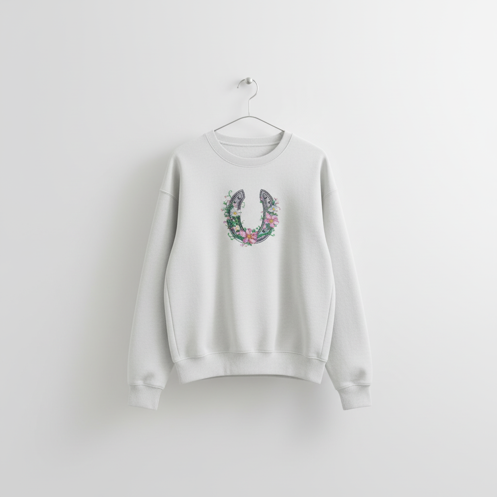 Floral Horseshoe Charm — Premium Embroidered Sweatshirt | Original EmbroMania Design