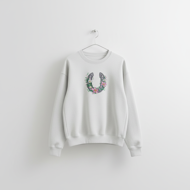 Floral Horseshoe Charm — Premium Embroidered Sweatshirt | Original EmbroMania Design