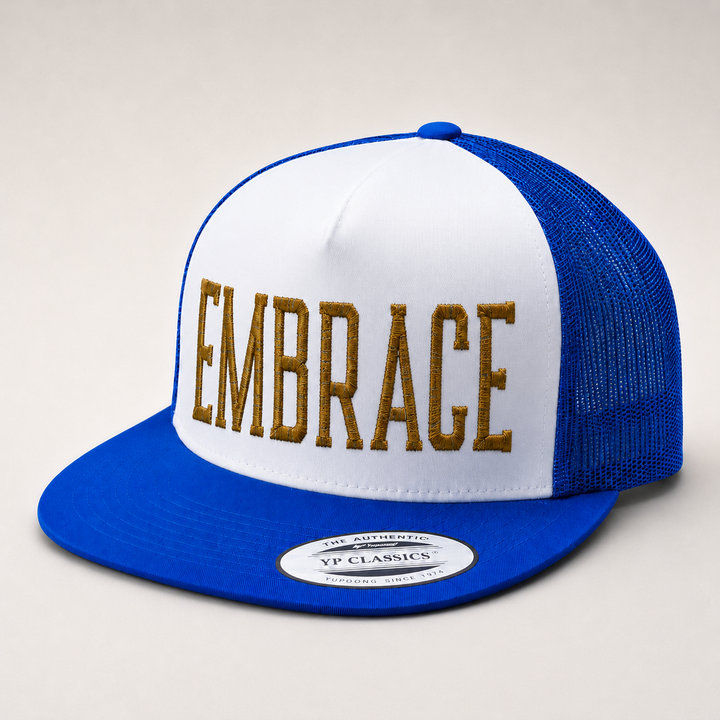 Blue and white cap with &