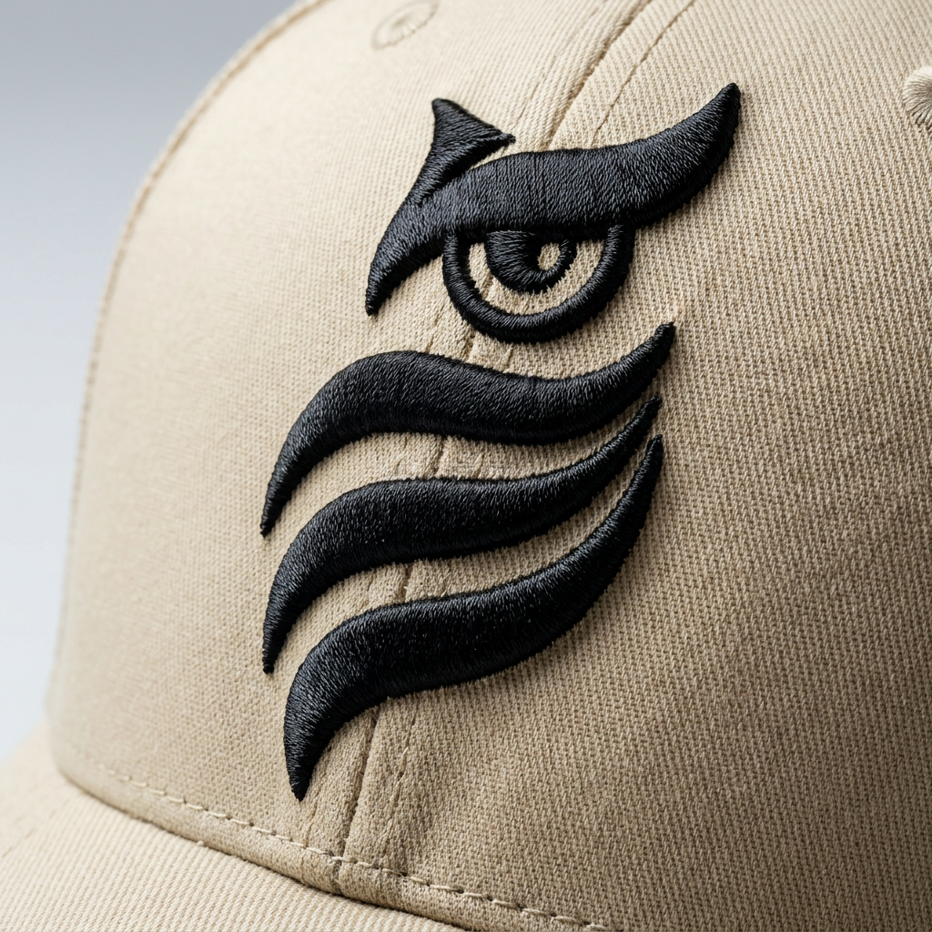 Solar Coil Machine Embroidered 3D Puff Flexfit Cap – Hand Finished in Dubai | EmbroMania