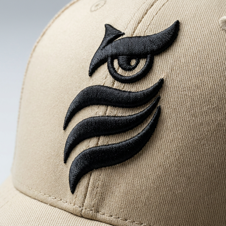 Solar Coil Machine Embroidered 3D Puff Flexfit Cap – Hand Finished in Dubai | EmbroMania