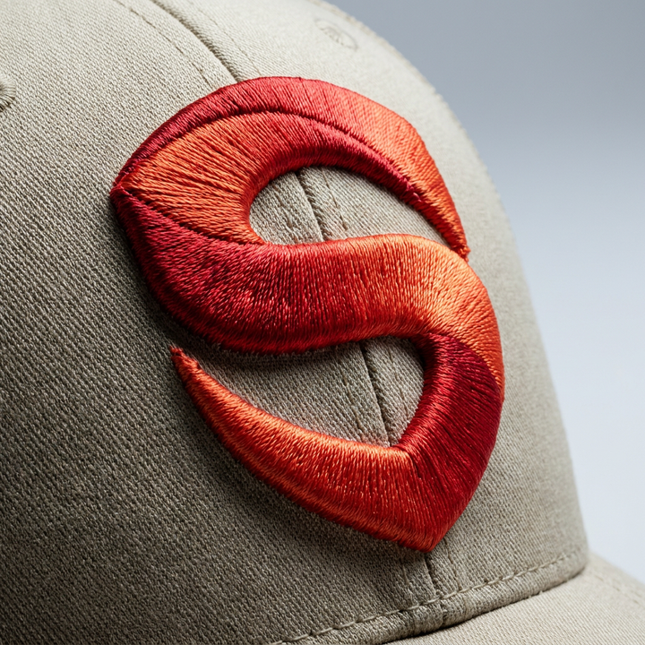 Solar Coil Machine Embroidered 3D Puff Flexfit Cap – Hand Finished in Dubai | EmbroMania