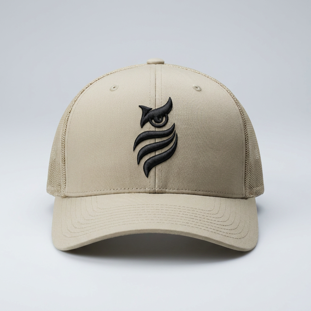 Solar Coil Machine Embroidered 3D Puff Flexfit Cap – Hand Finished in Dubai | EmbroMania
