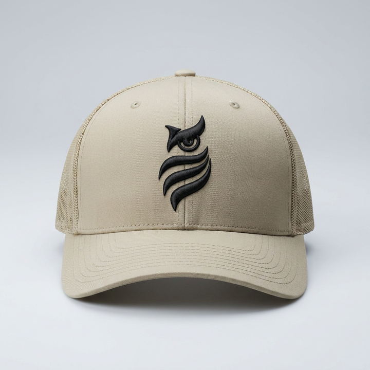 Solar Coil Machine Embroidered 3D Puff Flexfit Cap – Hand Finished in Dubai | EmbroMania