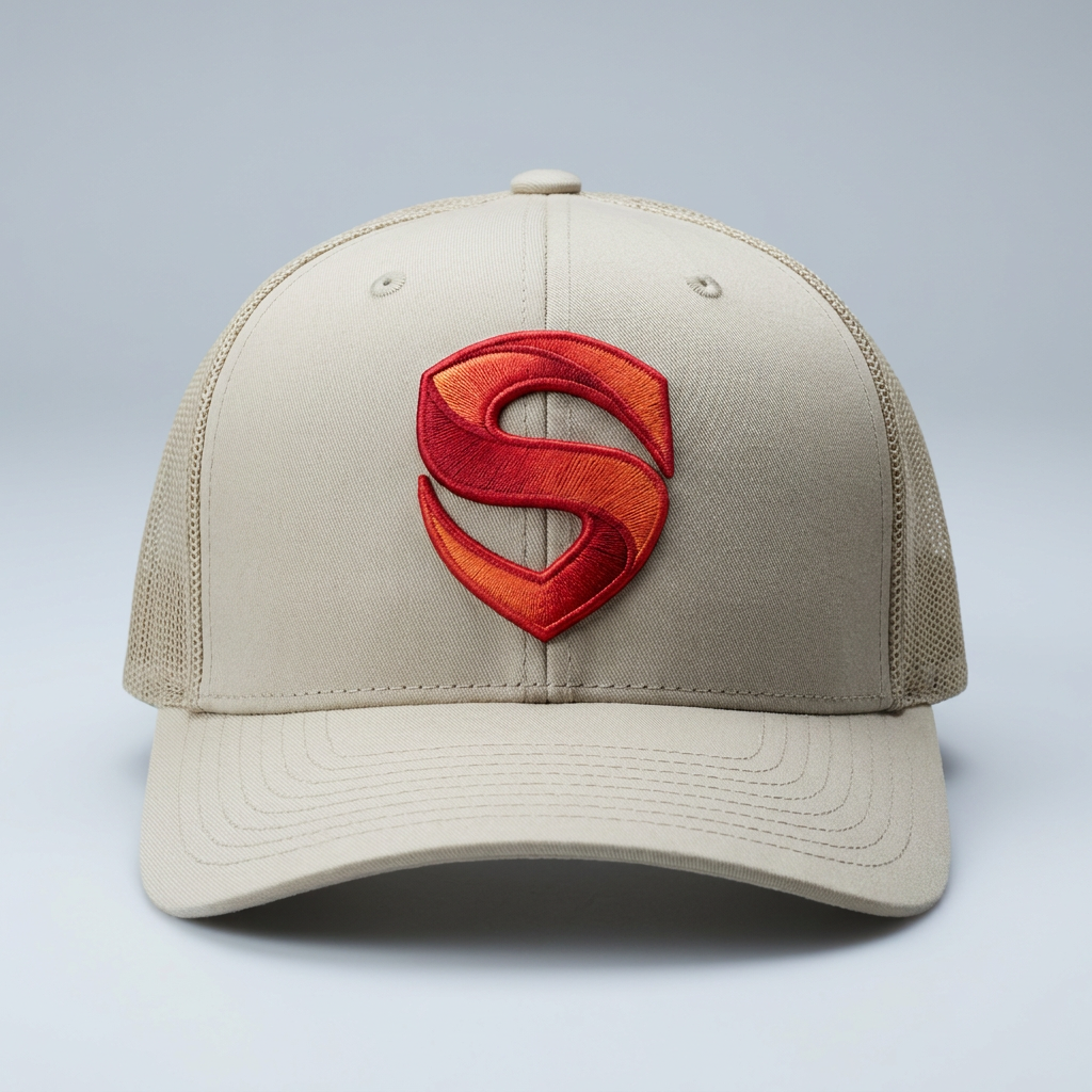 Solar Coil Machine Embroidered 3D Puff Flexfit Cap – Hand Finished in Dubai | EmbroMania