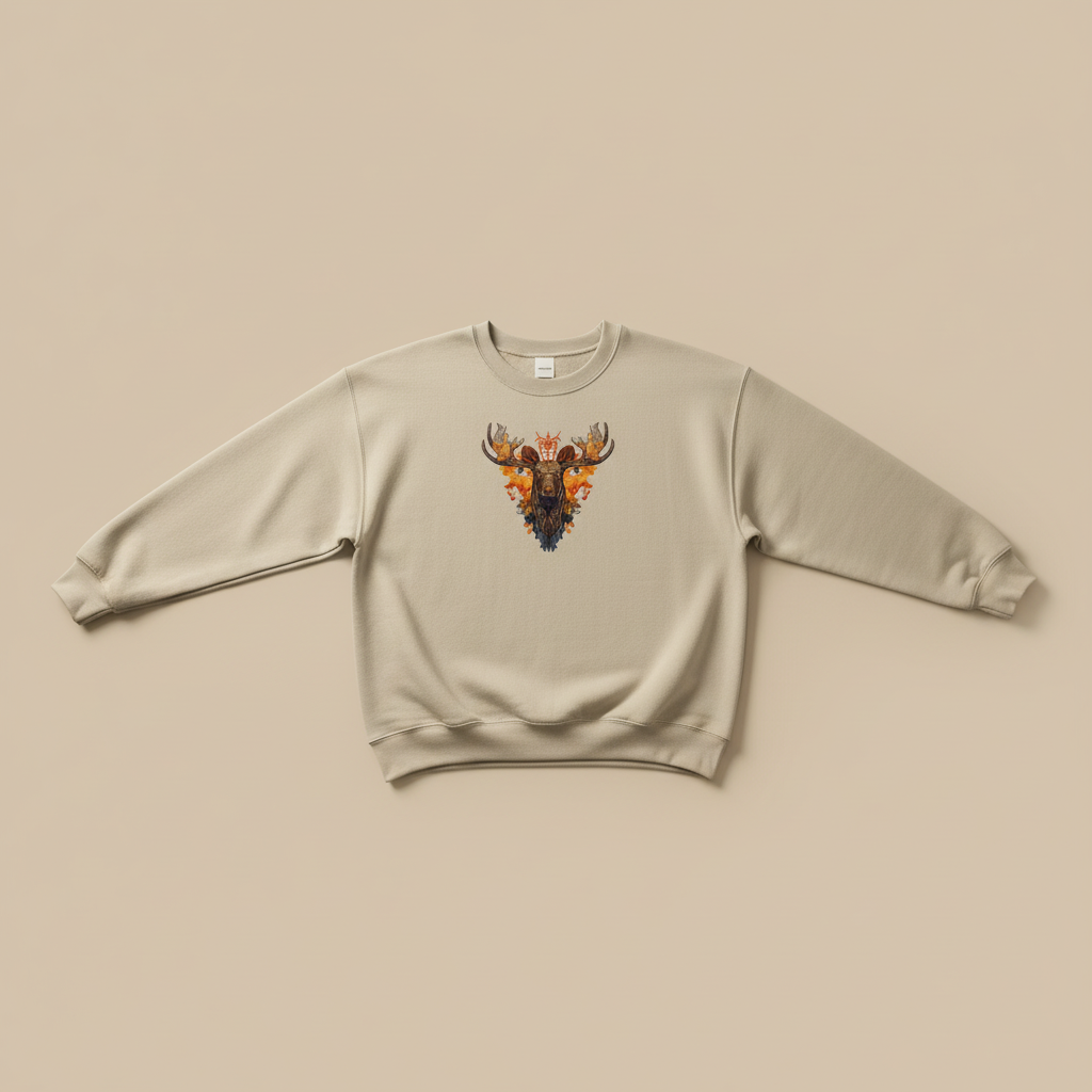 Majestic Autumn Moose — Premium Embroidered Sweatshirt | Original EmbroMania Design