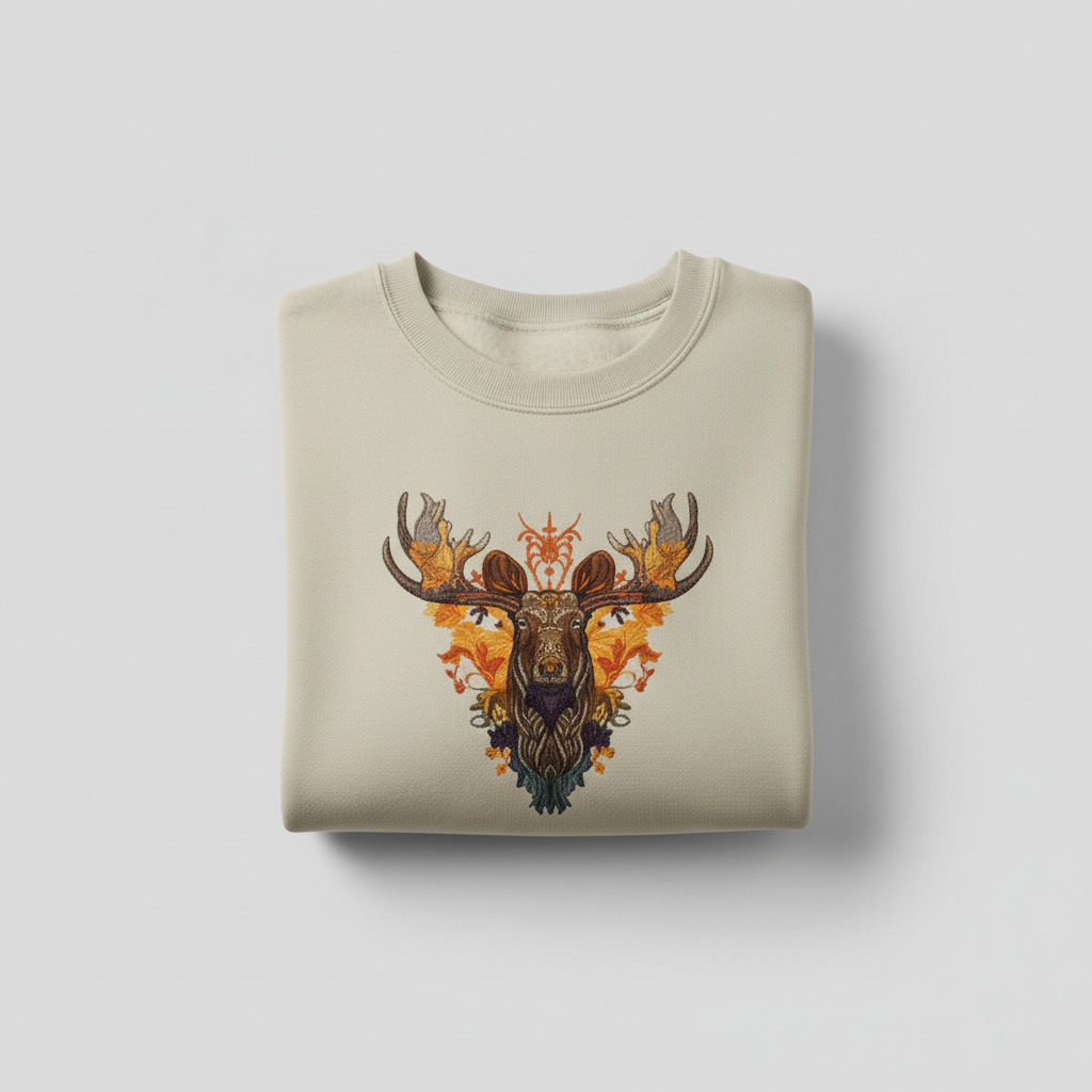 Majestic Autumn Moose — Premium Embroidered Sweatshirt | Original EmbroMania Design