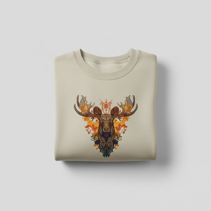 Majestic Autumn Moose — Premium Embroidered Sweatshirt | Original EmbroMania Design