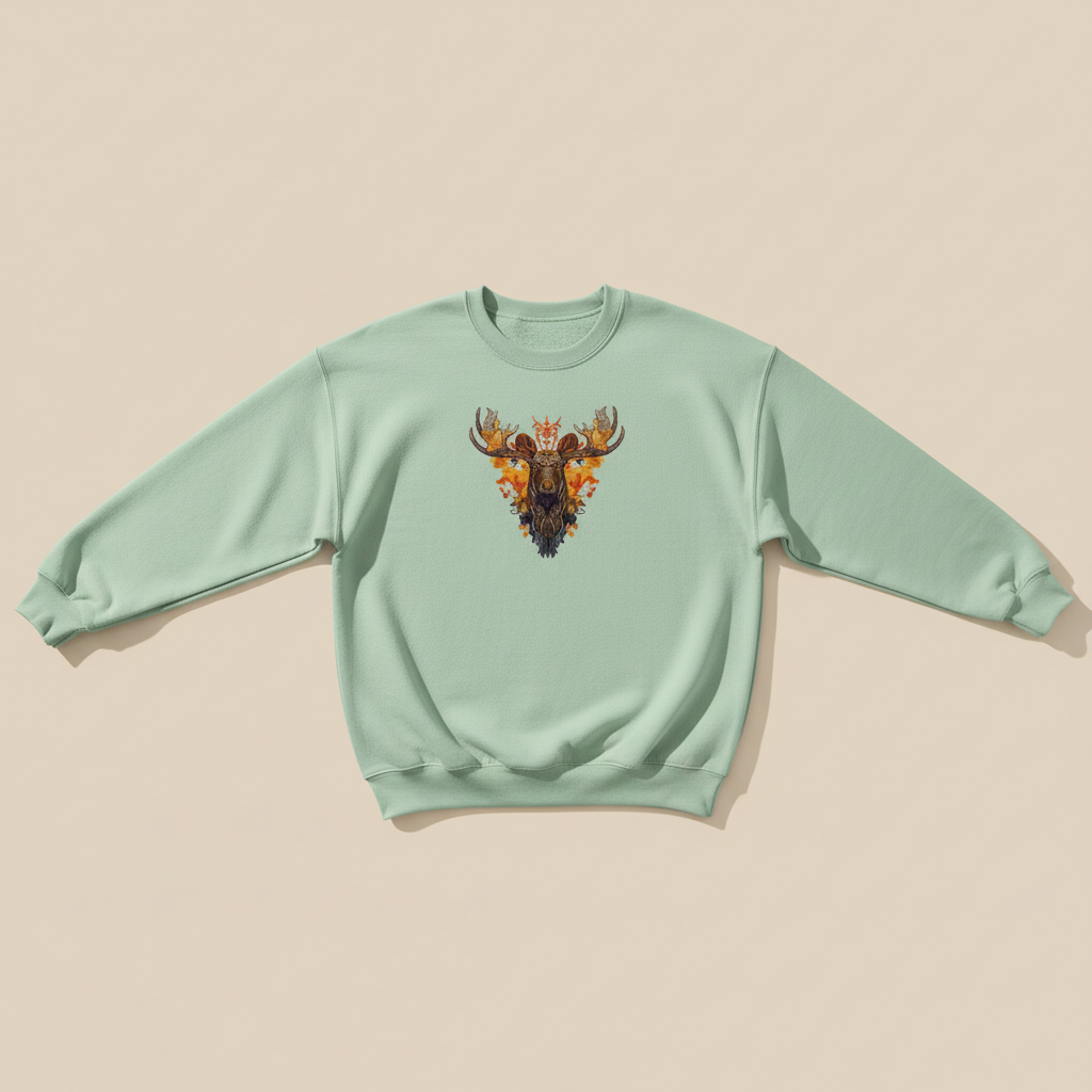 Majestic Autumn Moose — Premium Embroidered Sweatshirt | Original EmbroMania Design