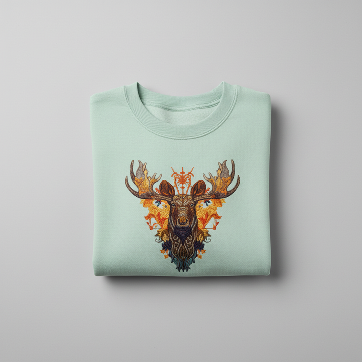 Majestic Autumn Moose — Premium Embroidered Sweatshirt | Original EmbroMania Design