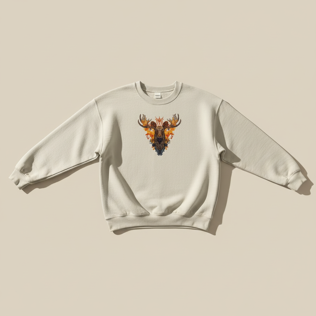 Majestic Autumn Moose — Premium Embroidered Sweatshirt | Original EmbroMania Design
