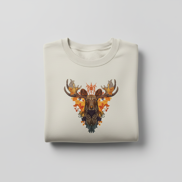 Majestic Autumn Moose — Premium Embroidered Sweatshirt | Original EmbroMania Design