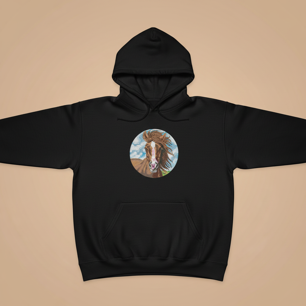 Majestic Horse Portrait — Premium Embroidered Hoodie | Original EmbroMania Design