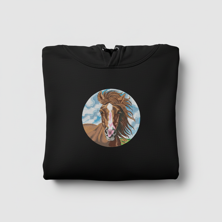 Majestic Horse Portrait — Premium Embroidered Hoodie | Original EmbroMania Design