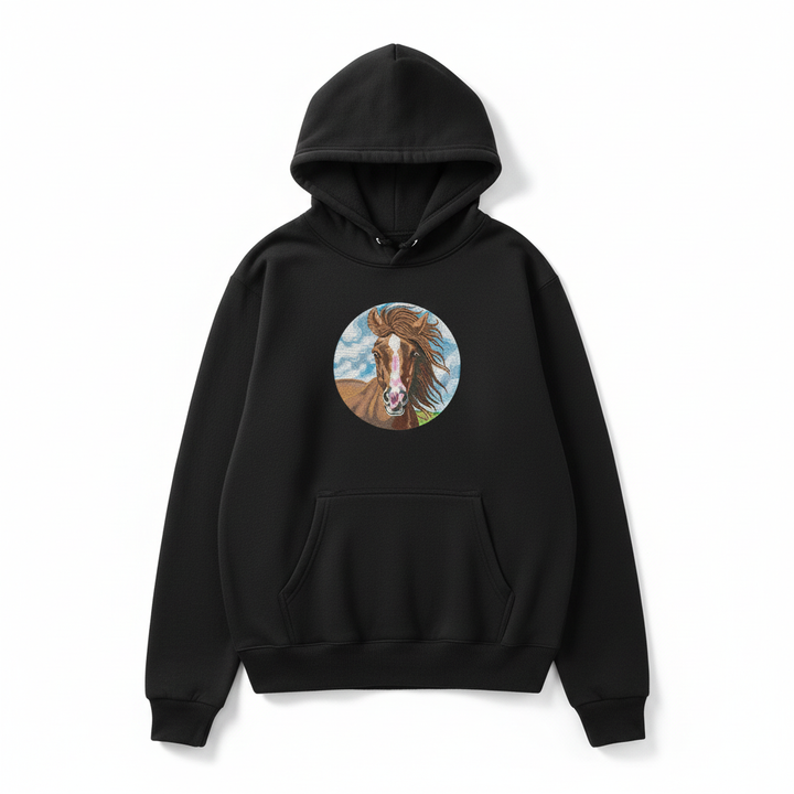 Majestic Horse Portrait — Premium Embroidered Hoodie | Original EmbroMania Design