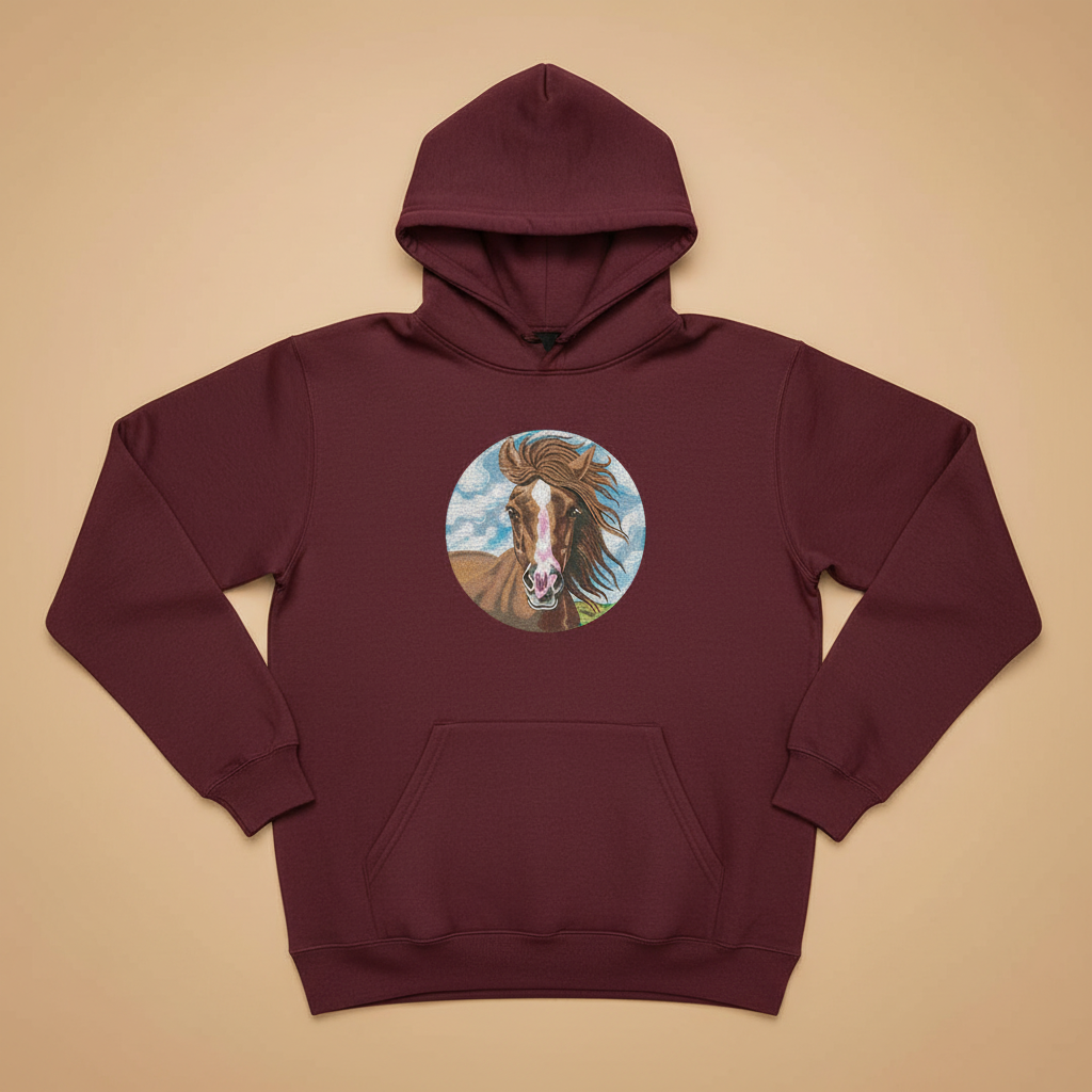 Majestic Horse Portrait — Premium Embroidered Hoodie | Original EmbroMania Design