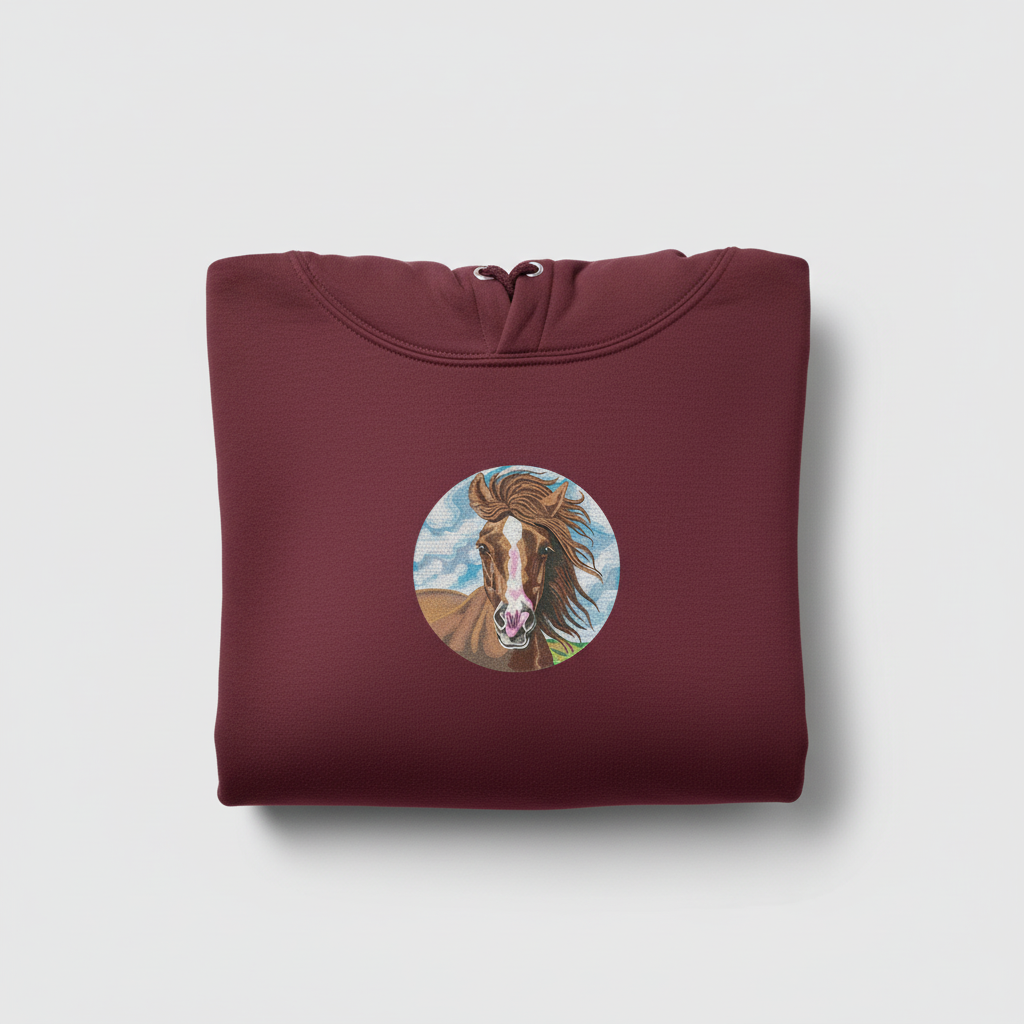 Majestic Horse Portrait — Premium Embroidered Hoodie | Original EmbroMania Design