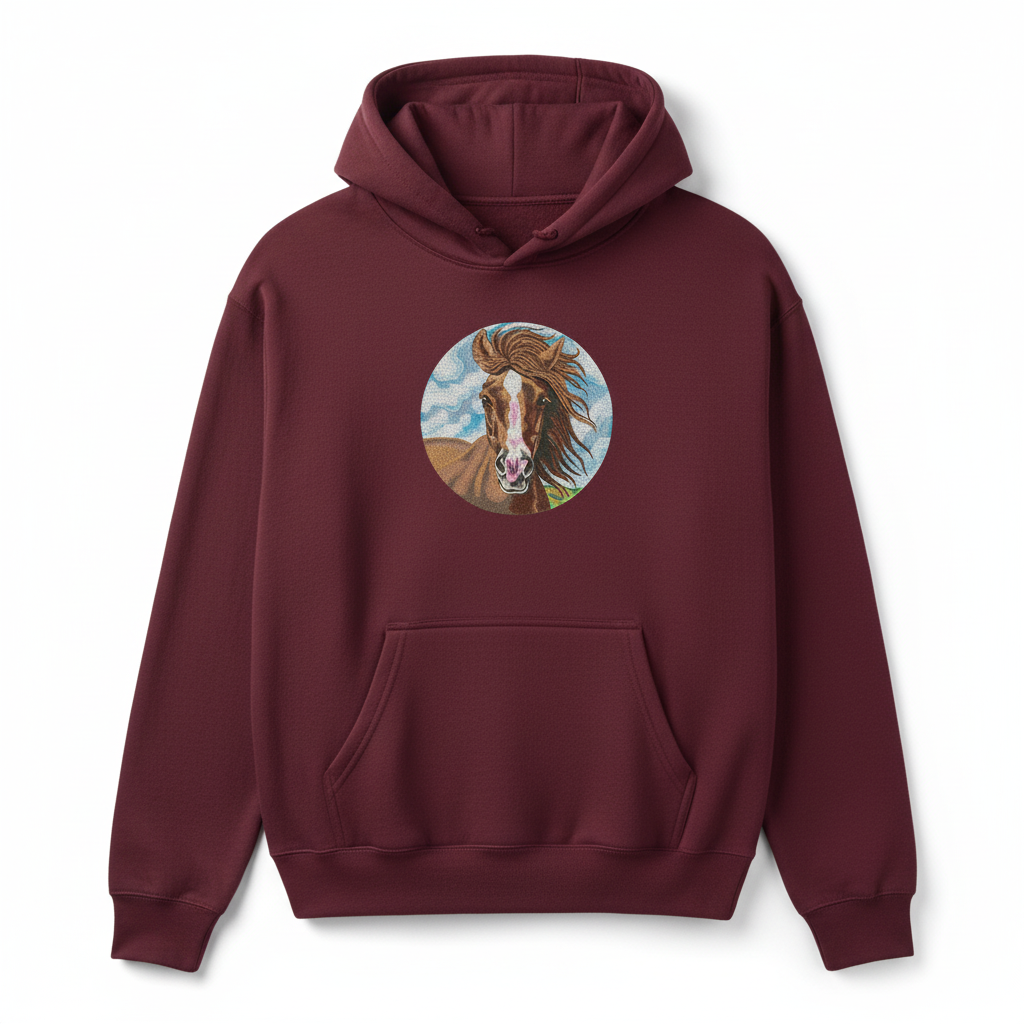 Majestic Horse Portrait — Premium Embroidered Hoodie | Original EmbroMania Design