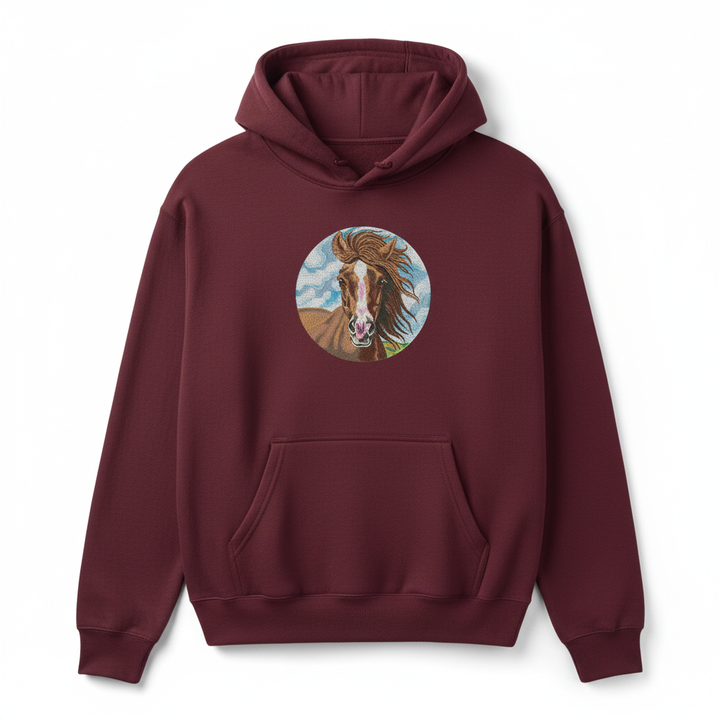 Majestic Horse Portrait — Premium Embroidered Hoodie | Original EmbroMania Design
