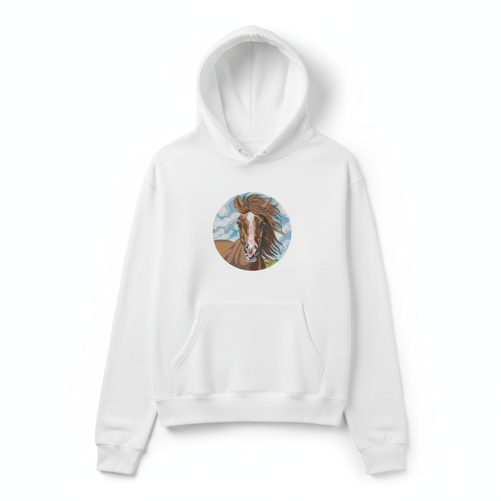 Majestic Horse Portrait — Premium Embroidered Hoodie | Original EmbroMania Design