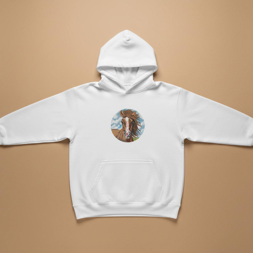 Majestic Horse Portrait — Premium Embroidered Hoodie | Original EmbroMania Design