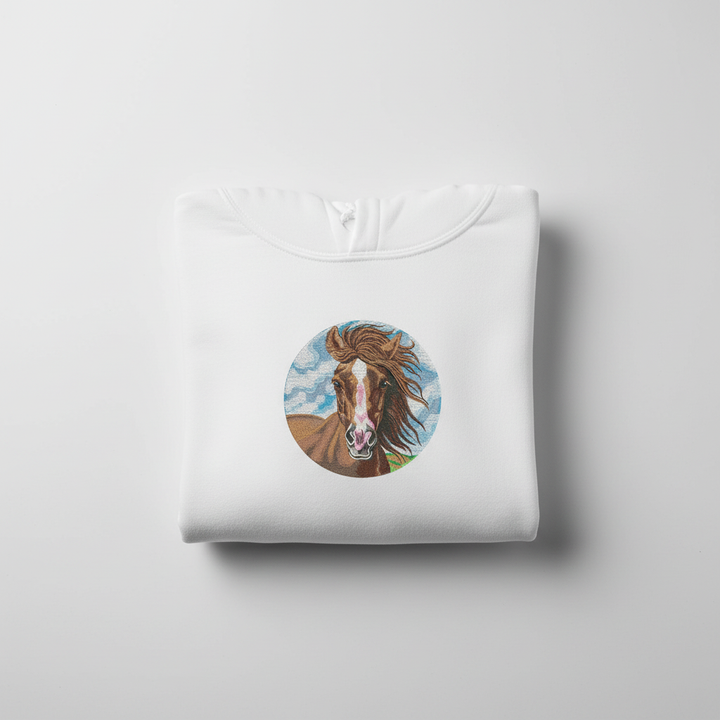 Majestic Horse Portrait — Premium Embroidered Hoodie | Original EmbroMania Design