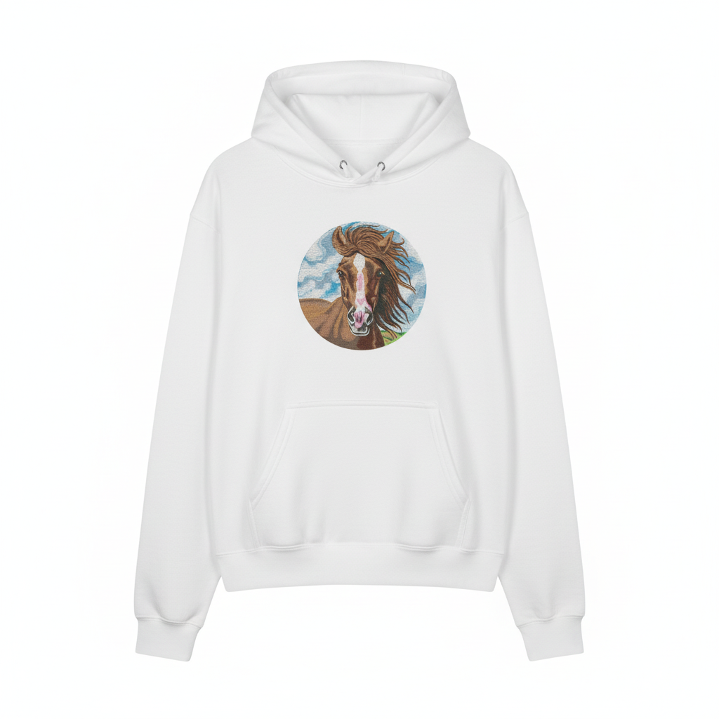 Majestic Horse Portrait — Premium Embroidered Hoodie | Original EmbroMania Design