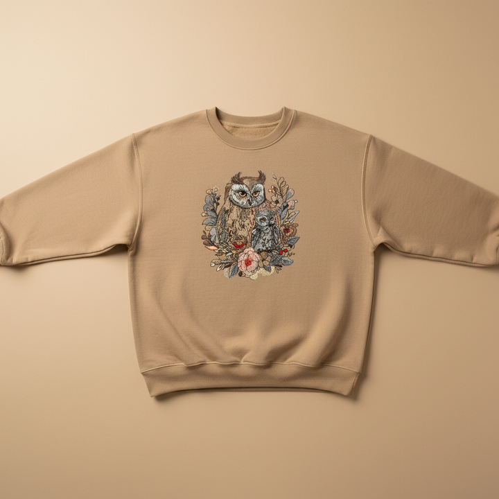 Mama Baby Owl — Premium Embroidered Sweatshirt | Original EmbroMania Design