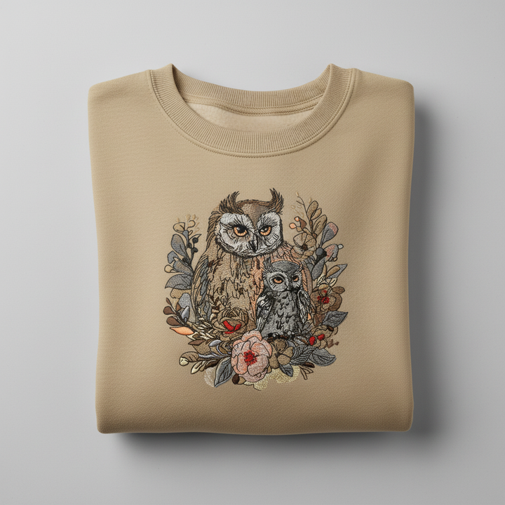 Mama Baby Owl — Premium Embroidered Sweatshirt | Original EmbroMania Design