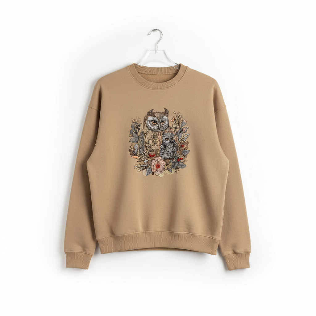 Mama Baby Owl — Premium Embroidered Sweatshirt | Original EmbroMania Design