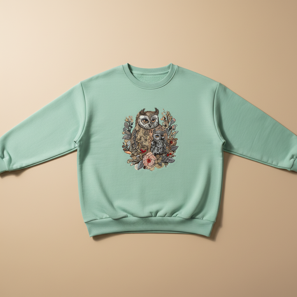 Mama Baby Owl — Premium Embroidered Sweatshirt | Original EmbroMania Design