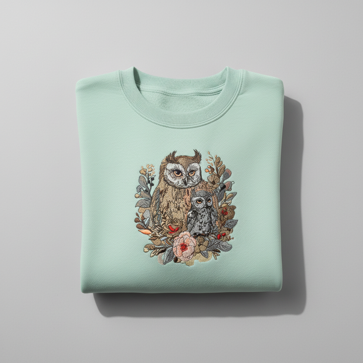 Mama Baby Owl — Premium Embroidered Sweatshirt | Original EmbroMania Design