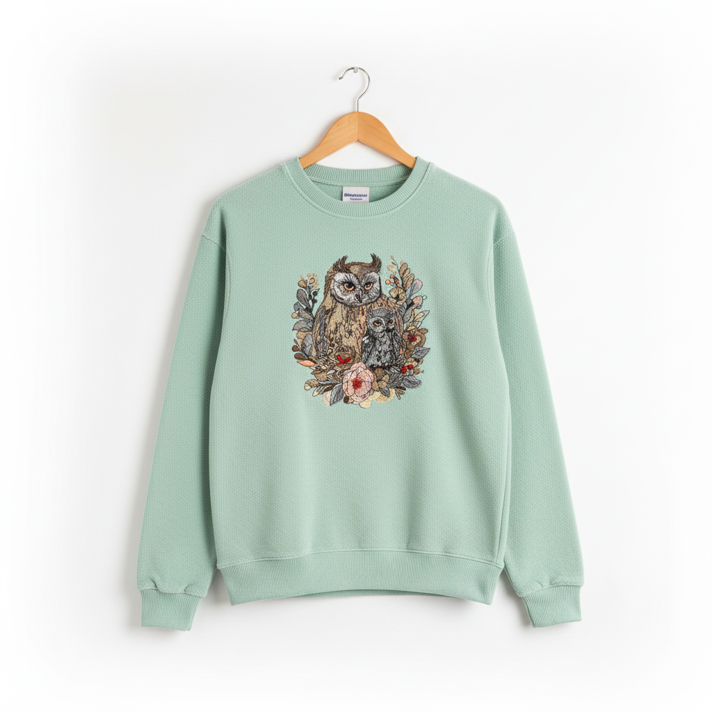 Mama Baby Owl — Premium Embroidered Sweatshirt | Original EmbroMania Design