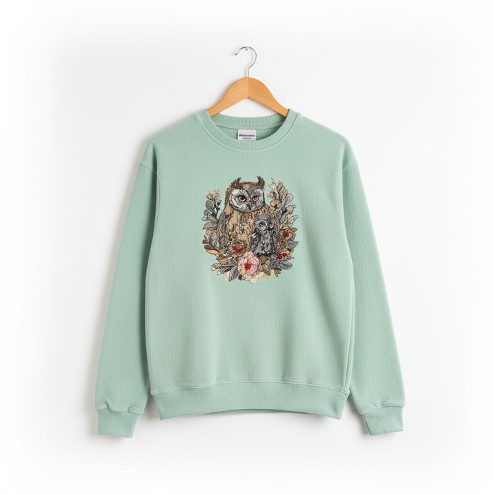 Mama Baby Owl — Premium Embroidered Sweatshirt | Original EmbroMania Design