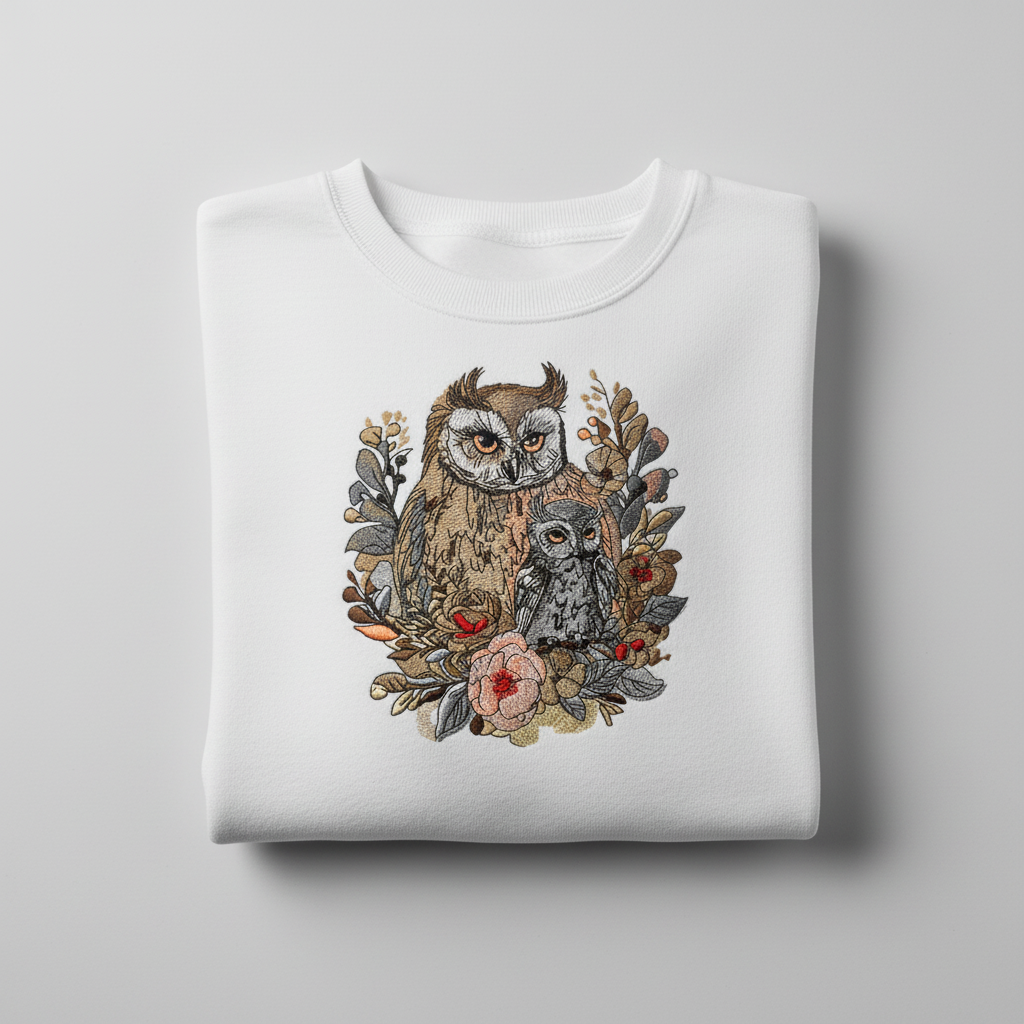 Mama Baby Owl — Premium Embroidered Sweatshirt | Original EmbroMania Design