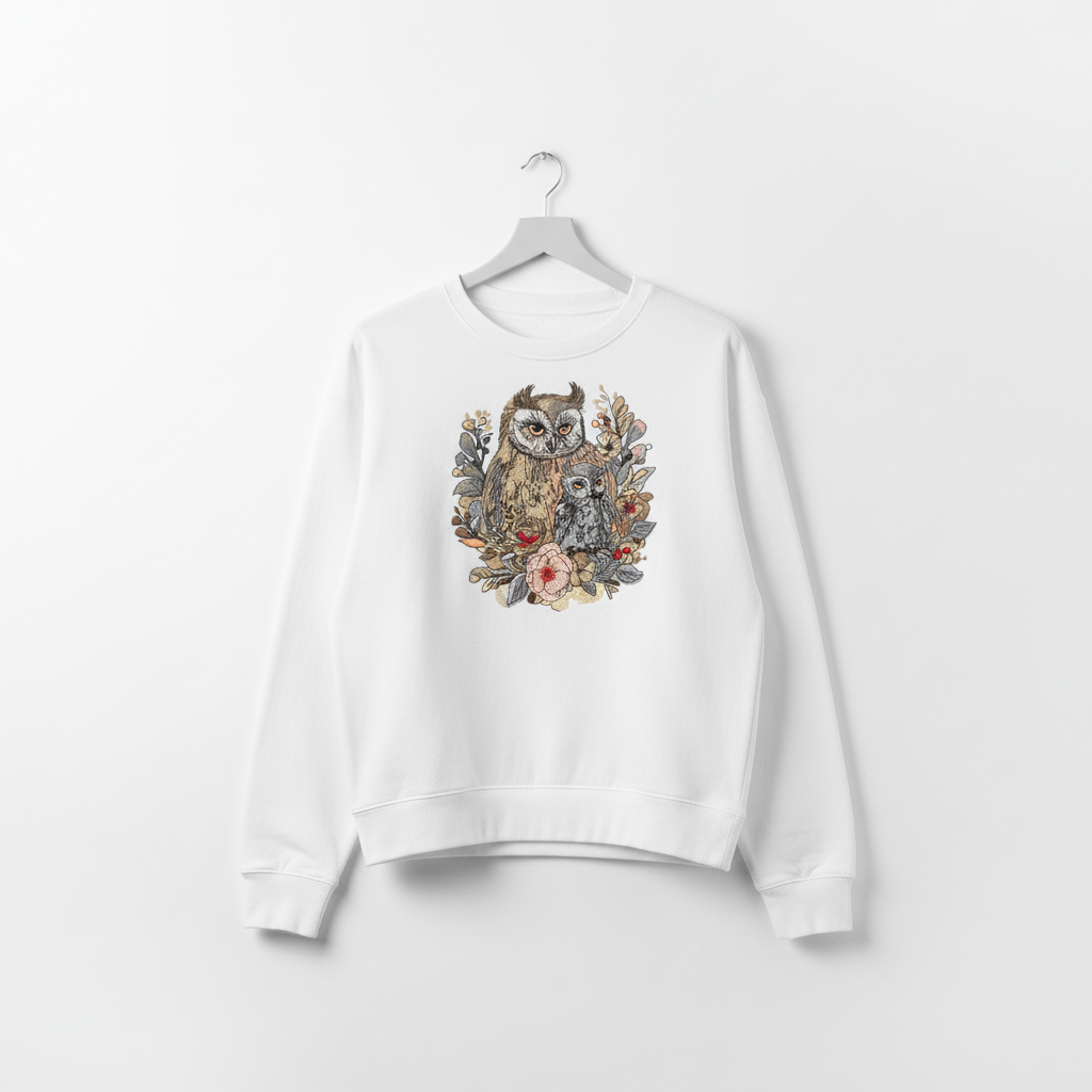 Mama Baby Owl — Premium Embroidered Sweatshirt | Original EmbroMania Design