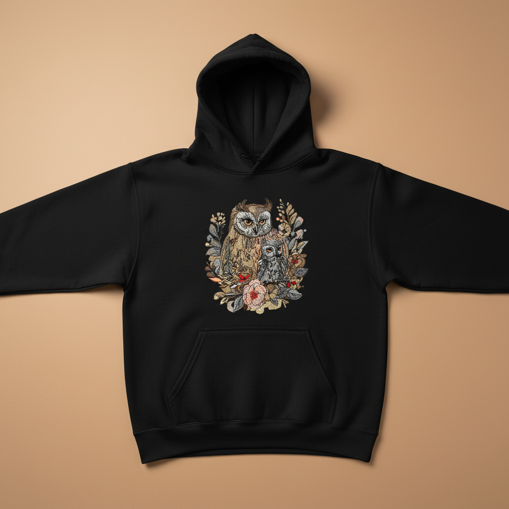 Mama &amp; Baby Owl — Premium Embroidered Hoodie | Original EmbroMania Design