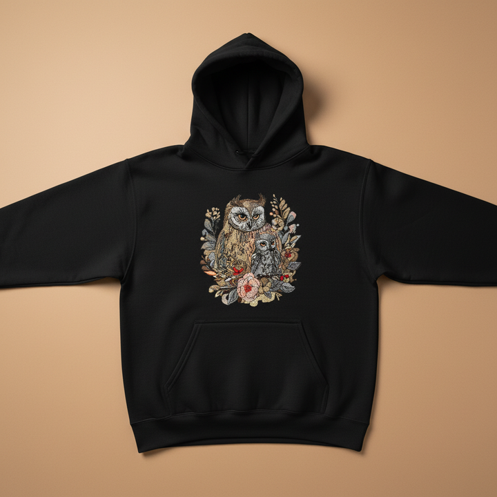 Mama &amp; Baby Owl — Premium Embroidered Hoodie | Original EmbroMania Design