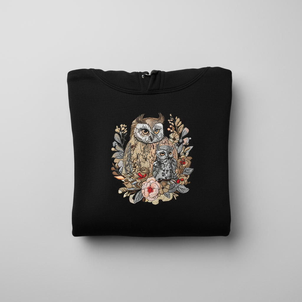 Mama &amp; Baby Owl — Premium Embroidered Hoodie | Original EmbroMania Design
