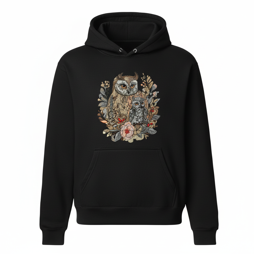 Mama &amp; Baby Owl — Premium Embroidered Hoodie | Original EmbroMania Design