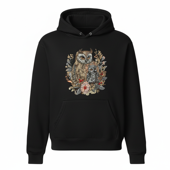 Mama &amp; Baby Owl — Premium Embroidered Hoodie | Original EmbroMania Design