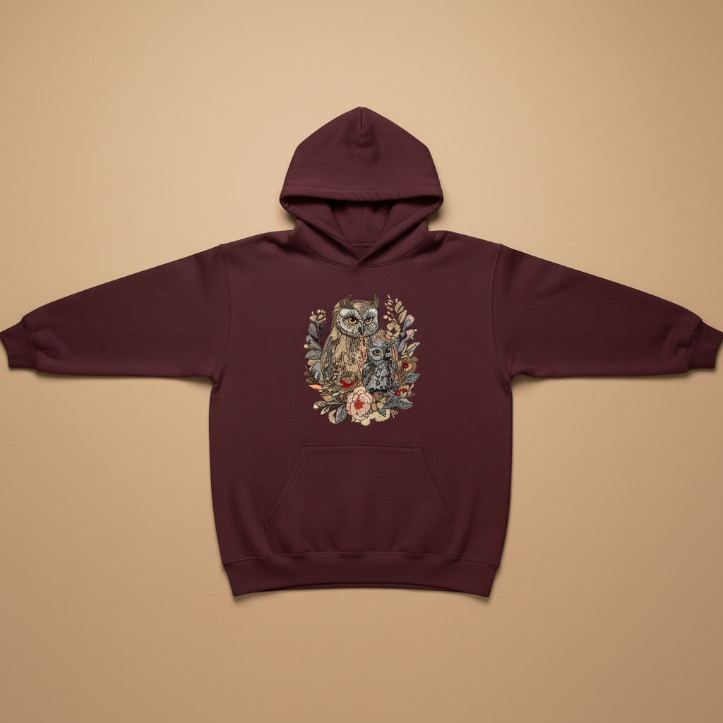 Mama &amp; Baby Owl — Premium Embroidered Hoodie | Original EmbroMania Design