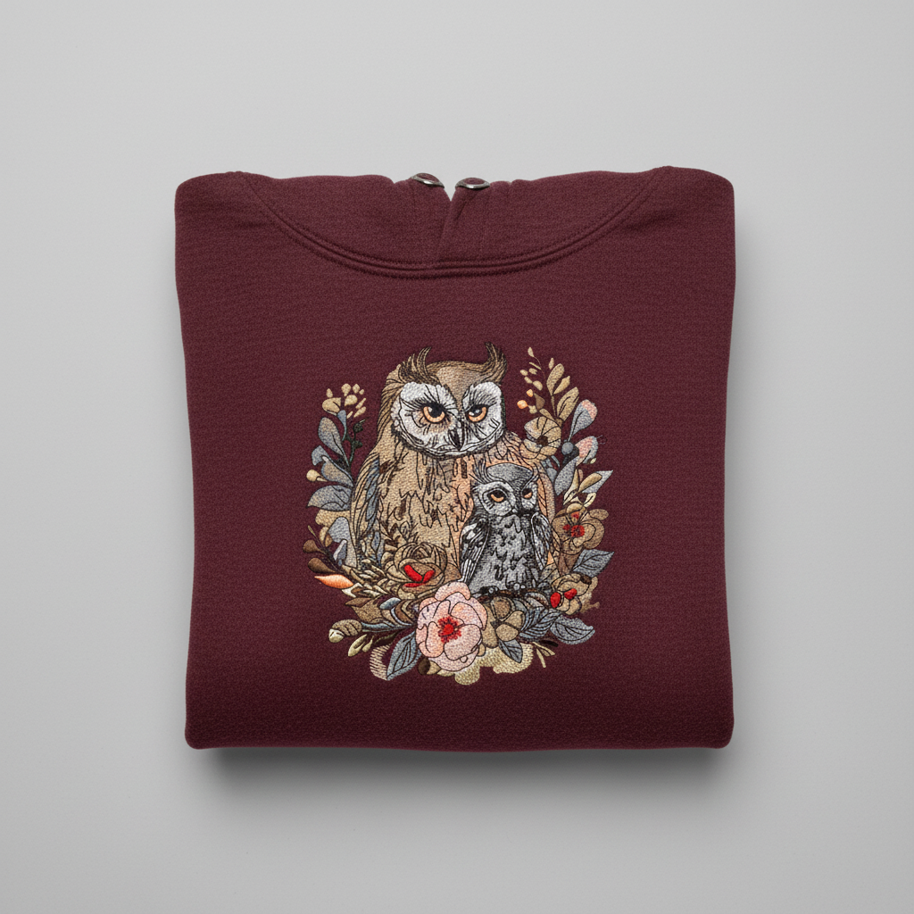 Mama &amp; Baby Owl — Premium Embroidered Hoodie | Original EmbroMania Design