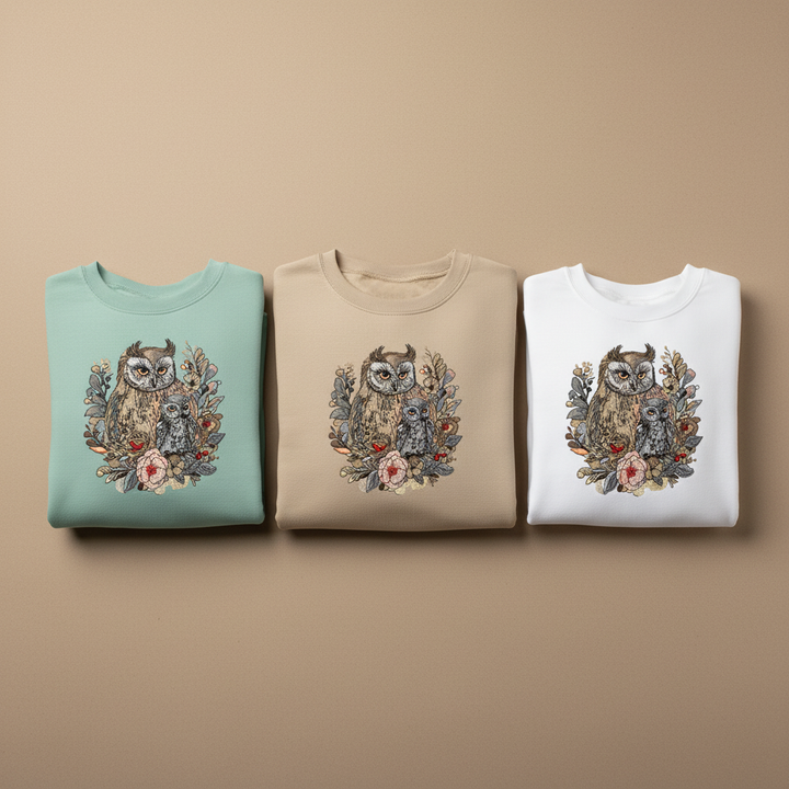 Mama Baby Owl — Premium Embroidered Sweatshirt | Original EmbroMania Design