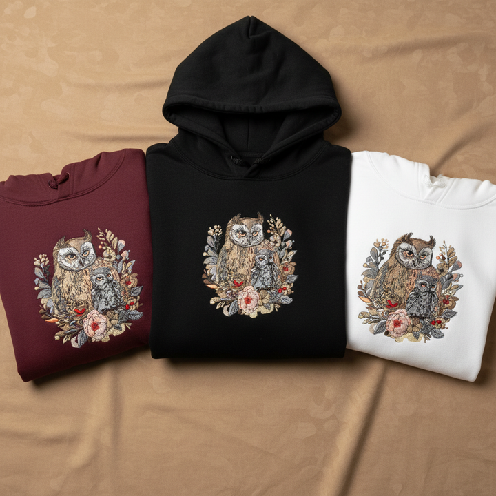 Mama &amp; Baby Owl — Premium Embroidered Hoodie | Original EmbroMania Design