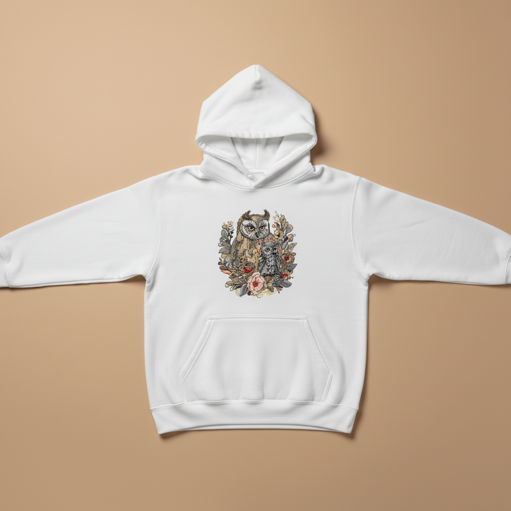 Mama &amp; Baby Owl — Premium Embroidered Hoodie | Original EmbroMania Design