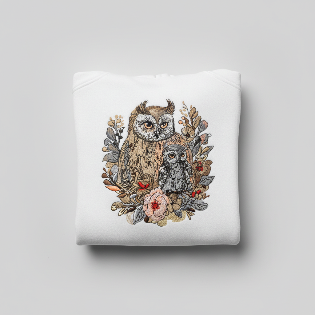 Mama &amp; Baby Owl — Premium Embroidered Hoodie | Original EmbroMania Design