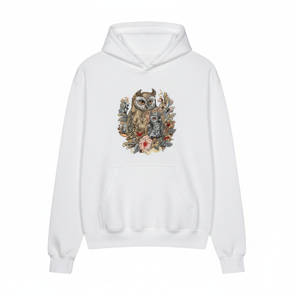 Mama &amp; Baby Owl — Premium Embroidered Hoodie | Original EmbroMania Design