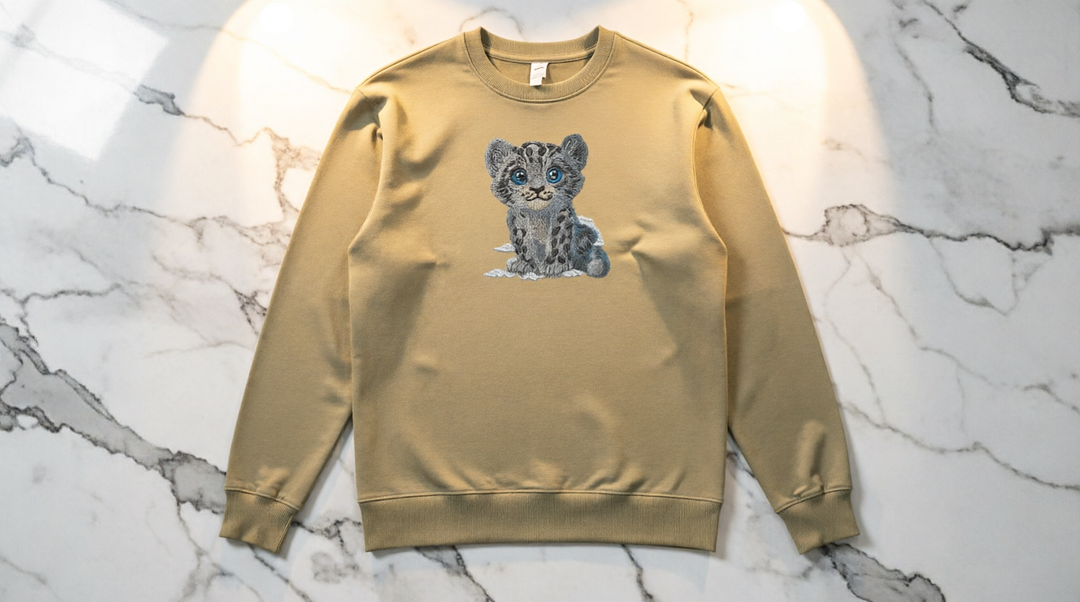 Baby Snow Leopard Machine Embroidered Sweatshirt – Hand Finished in Dubai | EmbroMania